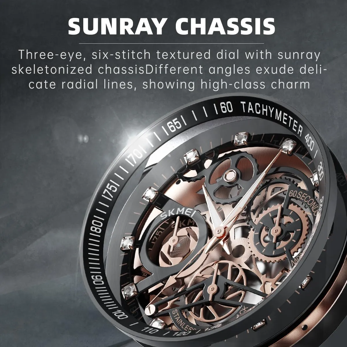 Gear Design Mens Skeleton Watch, Chronograph Luxury Diamond Dress Business Analog Quartz Wrist Watches motorcycle specification gloomy outlet for Men, 100fts Waterproof Luminous Moon Phase, Unique Gift for Mens Mens Watches, Upgraded 