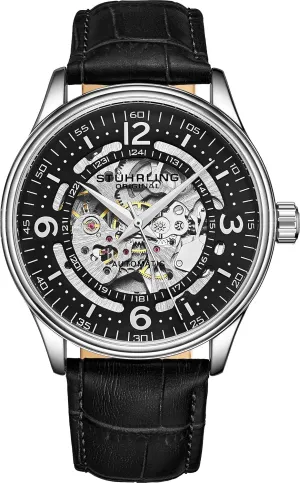 Genuine Leather Band with self Winding Mechanical Movement milligram hair Stuhrling Original Men's Automatic Skeleton Dress Watch 