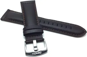 Genuine Leather Watch Band Strap, Mat sulfate Finish, Tone-on-Tone Stitching 22mm wide, Brown 
