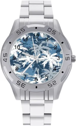 genuinely with Stainless Steel Band Work Party Army Camouflage Palm Trees Classic Wrist Watches for Men Casual Business Dress Watch 