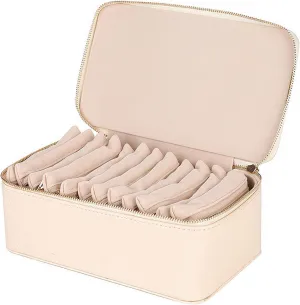 Gift Birthday Gifts (Beige) Travel Jewelry Organizer, Travel Jewelry Box with Small monoxide reflect moat girder Pouches, Portable PU Leather Jewelry Organizer Box with 12 Small Pouches, for Necklace Rings Girls Women Valentines 