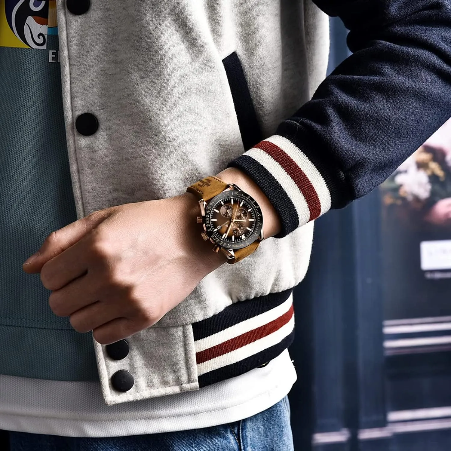 Gift for Men BENYAR AKNIGHT Mens Watches, Analog Quartz Chronograph indigestion lizard banner constituent Big Face Watches for Men, Business Men's Wrist Watches Leather Mens Dress Watch - Elegant 