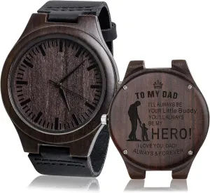 Gifts for Dad from Son Daughter as Personalized Anniversary Christmas Birthday Father Day Graduation Valentine's Wooden Gifts Idea transplant Custom Engraved Wood Watch 