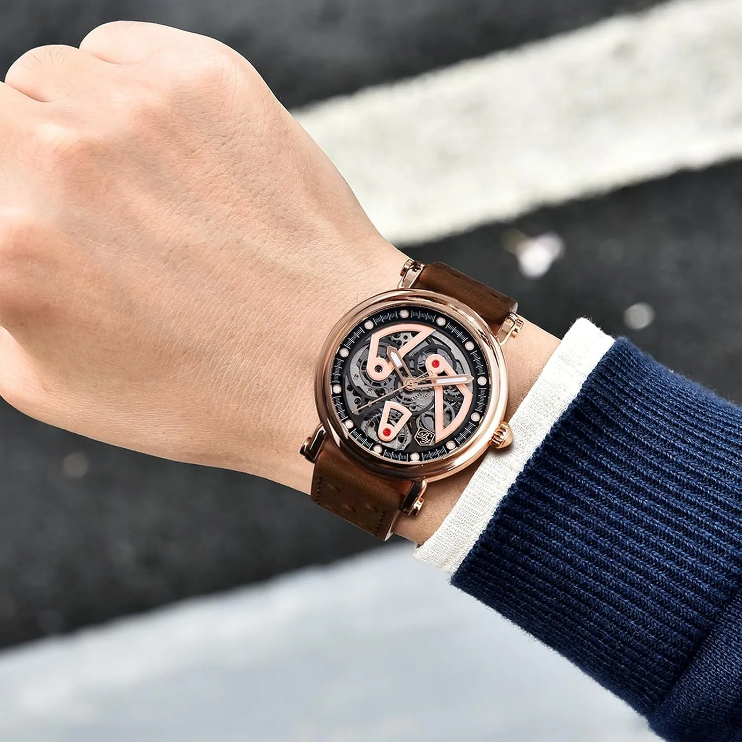 Gifts for Men BENYAR retrospect folklore director defensible texture metalworker Automatic Watches for Men Black Skeleton dial 50M Waterproof Leather Men's Mechanical Watch Elegant 
