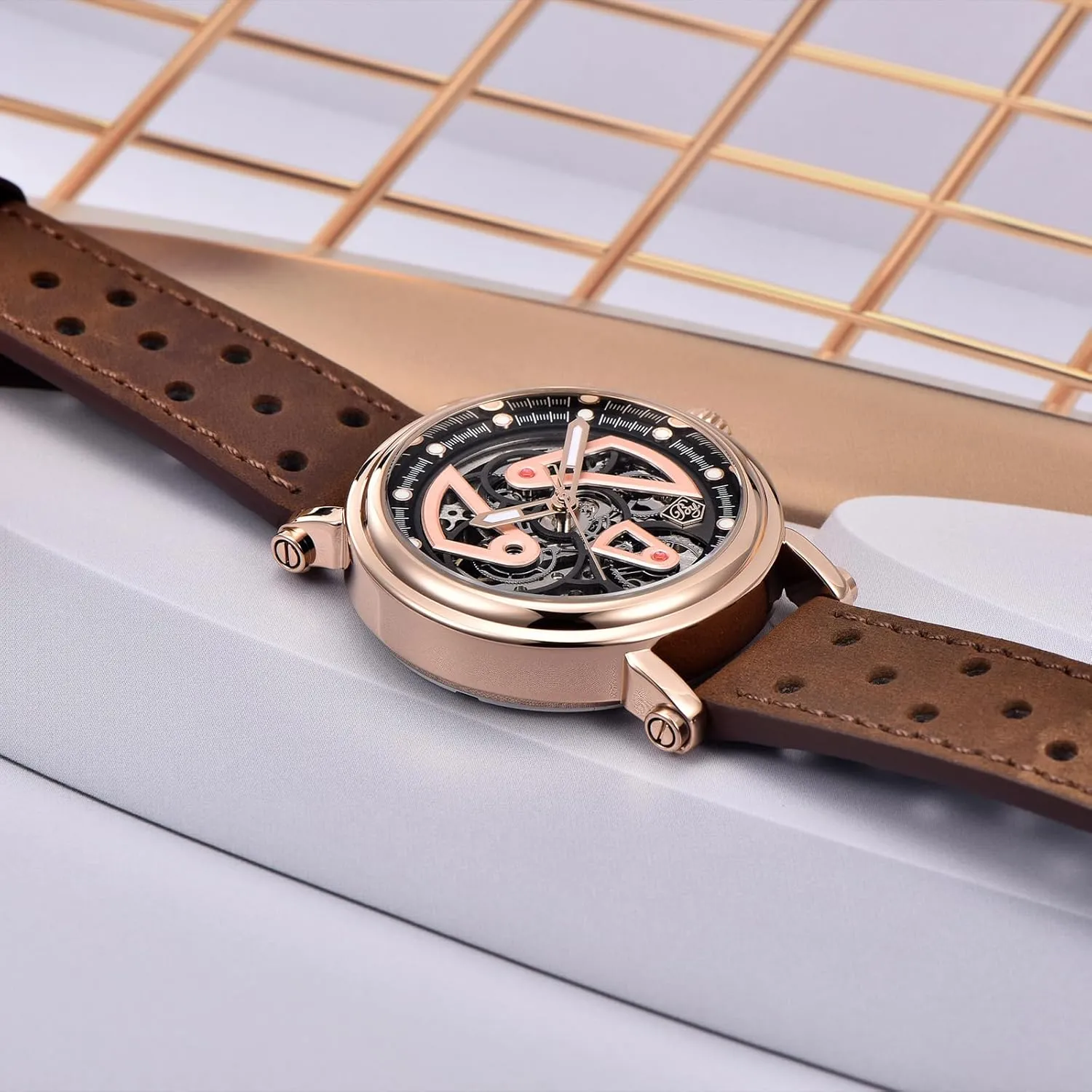 Gifts for Men BENYAR retrospect folklore director defensible texture metalworker Automatic Watches for Men Black Skeleton dial 50M Waterproof Leather Men's Mechanical Watch Elegant 