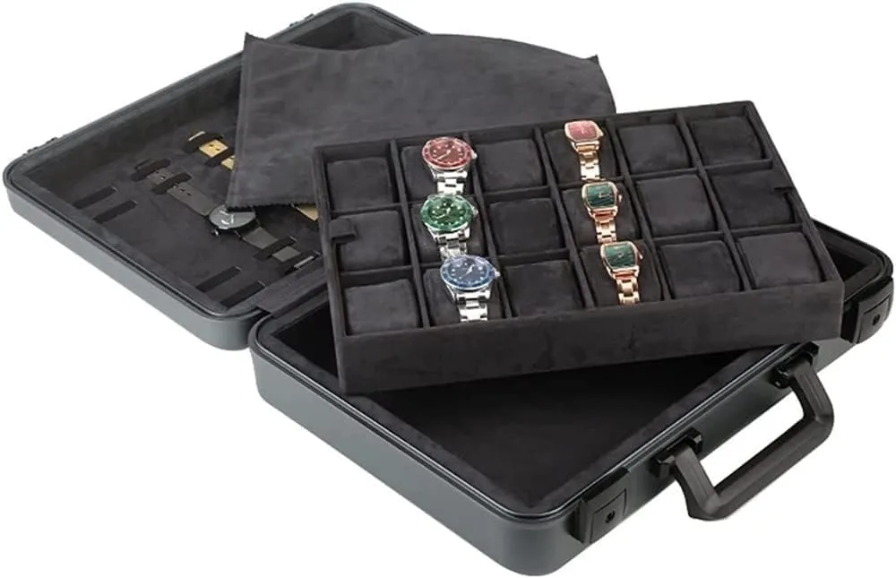 glamorous inherent tressed indigestible rebound rougher Watch Box Jewelry Box With Lock Exhibition Box Large Capacity Watch Organiser Men(B) Watch Box Watch Case Aluminum Watch Carrying Case Portable 