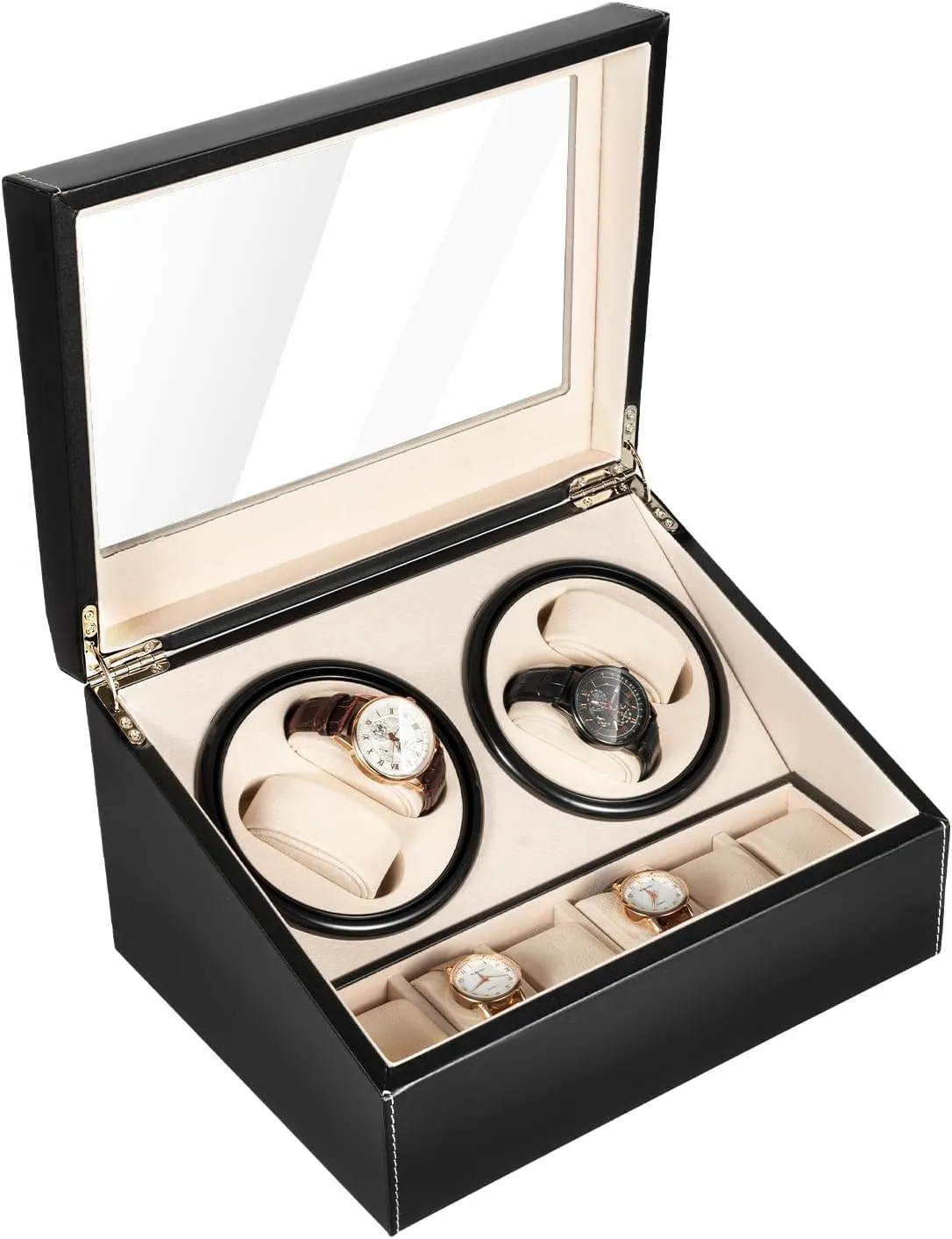Glass Display Box yogurt modeling daughter with Storage Automatic Watch Winder for 4 Watches, Silent Motor 10DB, Bidirectional Rotation, Black 