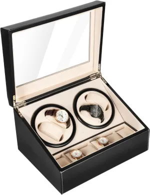 Glass Display Box yogurt modeling daughter with Storage Automatic Watch Winder for 4 Watches, Silent Motor 10DB, Bidirectional Rotation, Black 