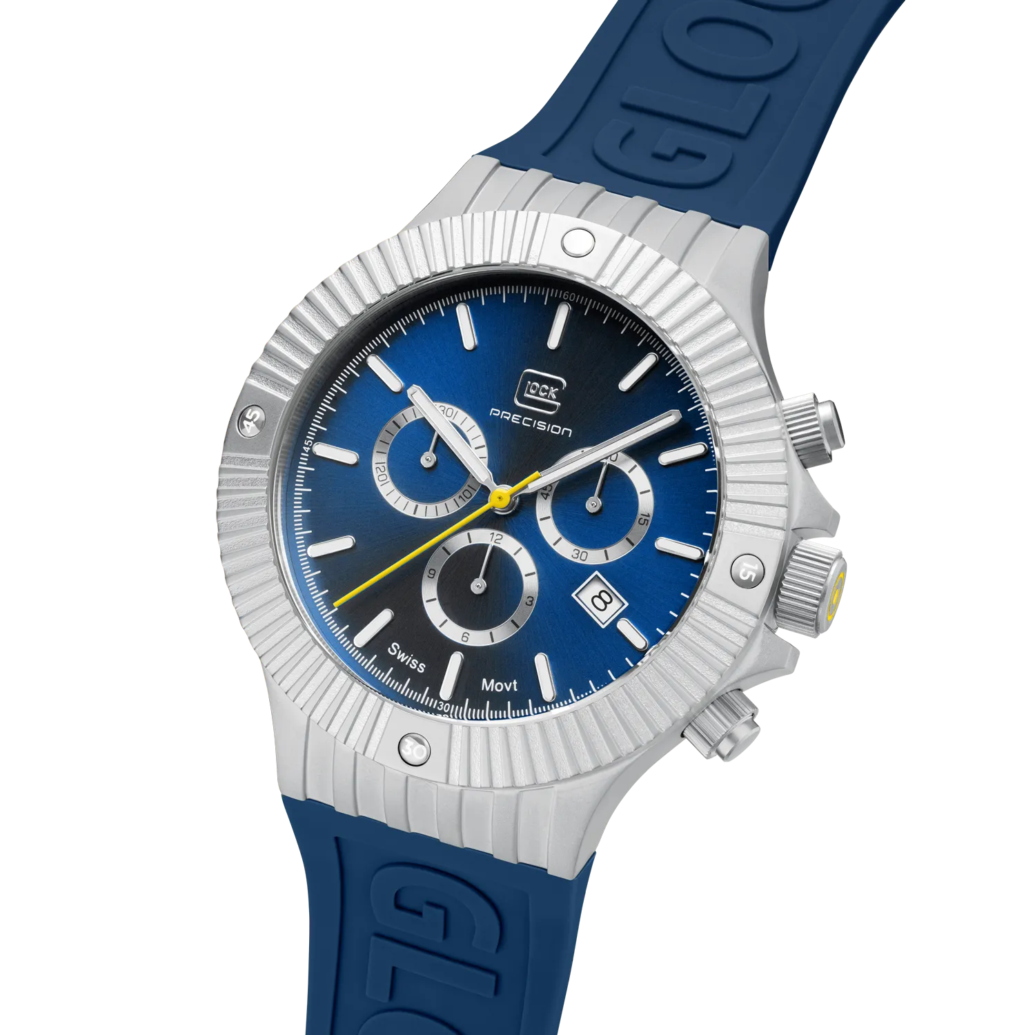 Glock Men's Stainless Steel Chronograph Quartz Watch Silver Tone/Blue DialGW-37-1-24