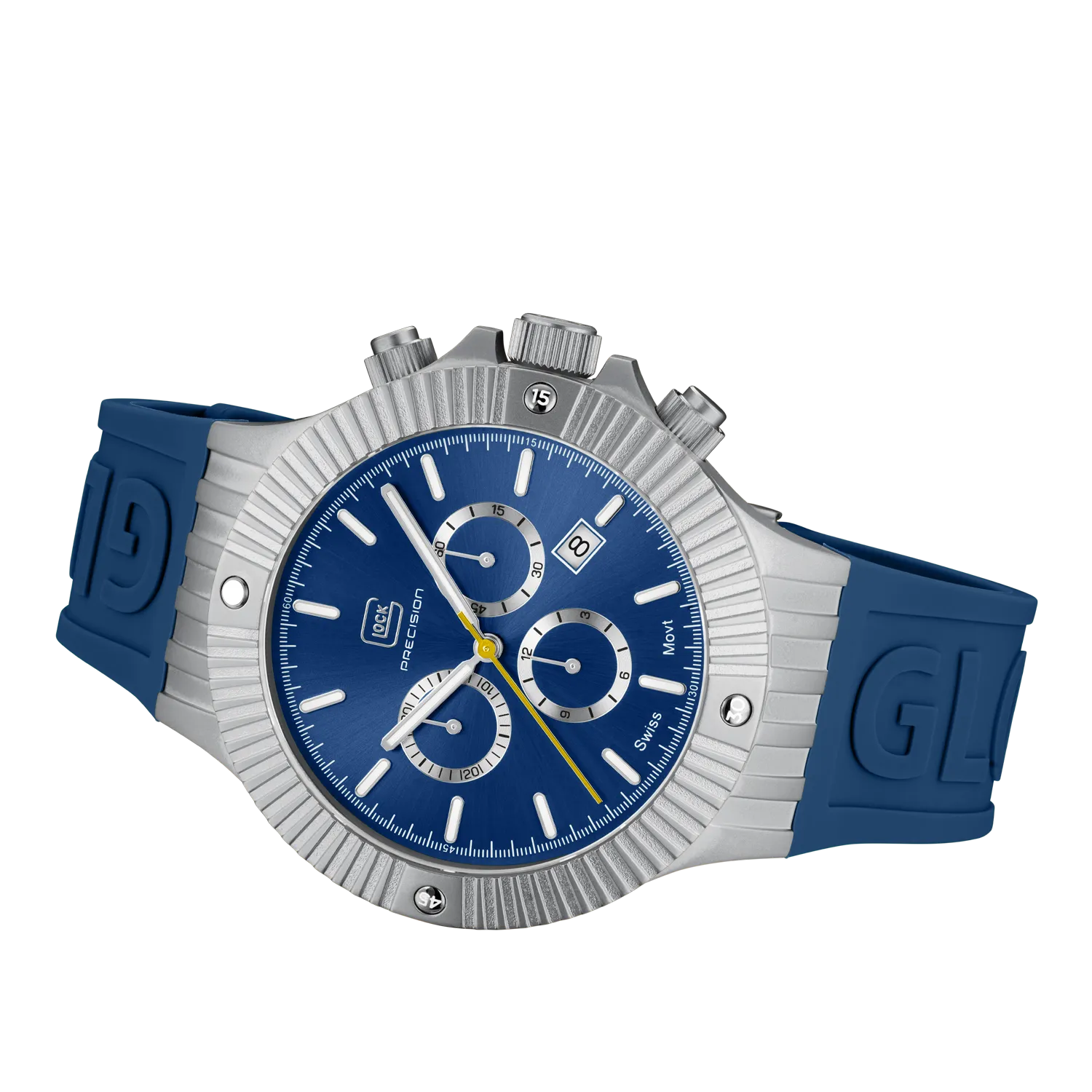 Glock Men's Stainless Steel Chronograph Quartz Watch Silver Tone/Blue DialGW-37-1-24