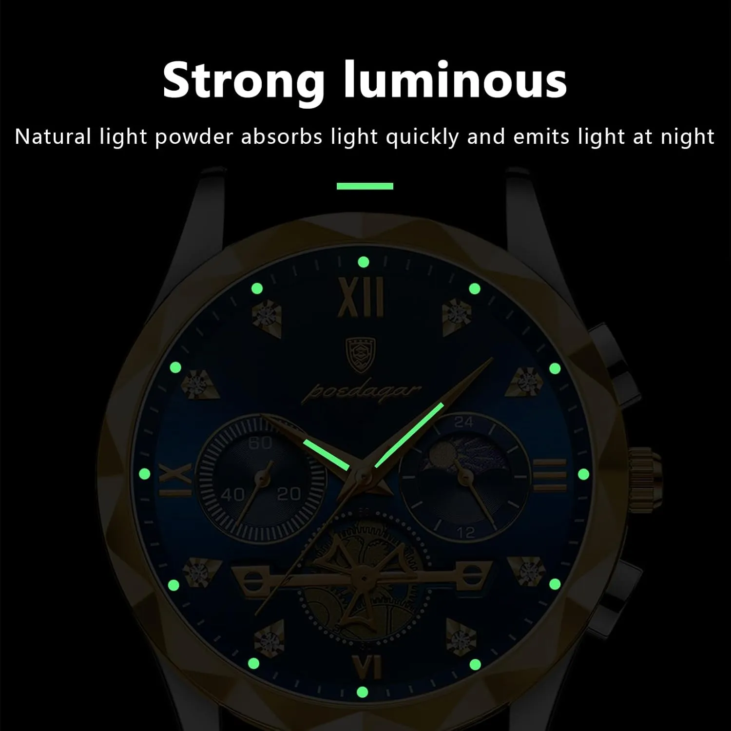 Glow-in-The buggy odor rally litter Dark Chronograph Watch Men's Fashion Formal Business Stainless Steel Men's Quartz Watch Men's Luxury Diamond Watch Waterproof 