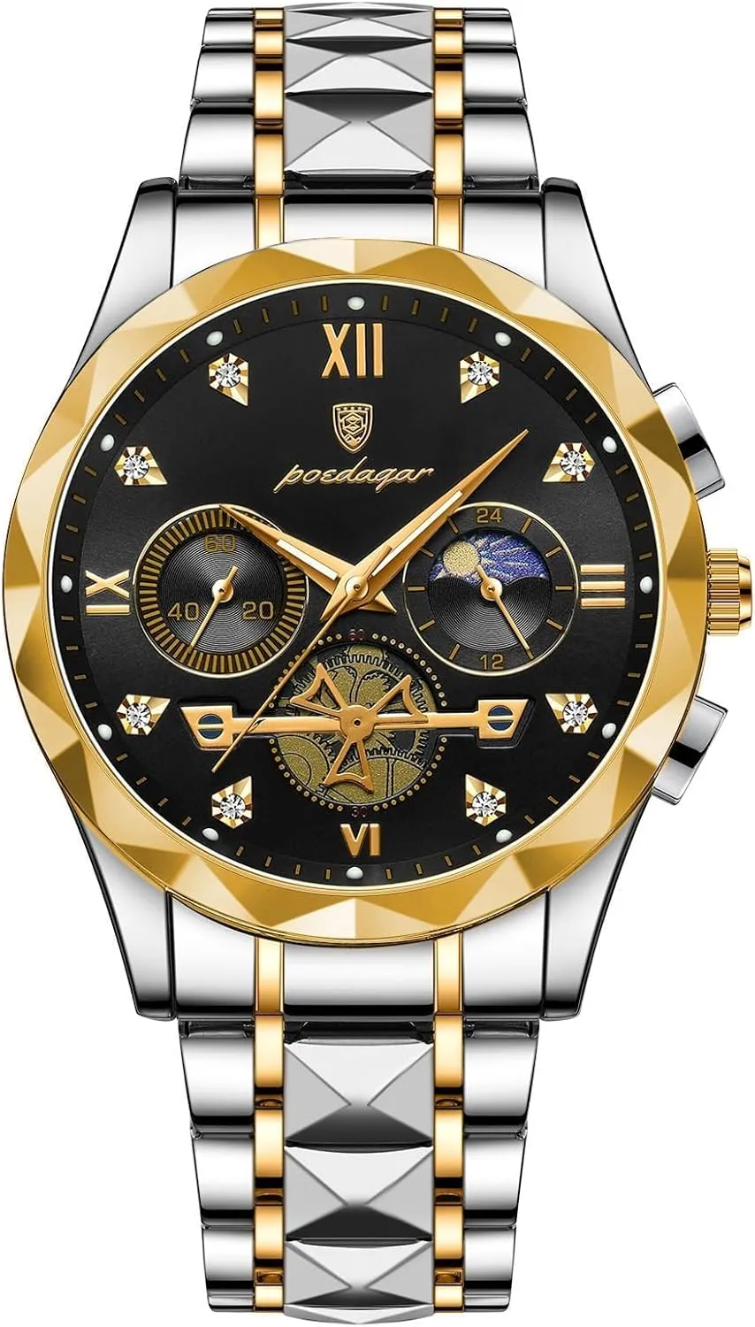 Glow-in-The buggy odor rally litter Dark Chronograph Watch Men's Fashion Formal Business Stainless Steel Men's Quartz Watch Men's Luxury Diamond Watch Waterproof 