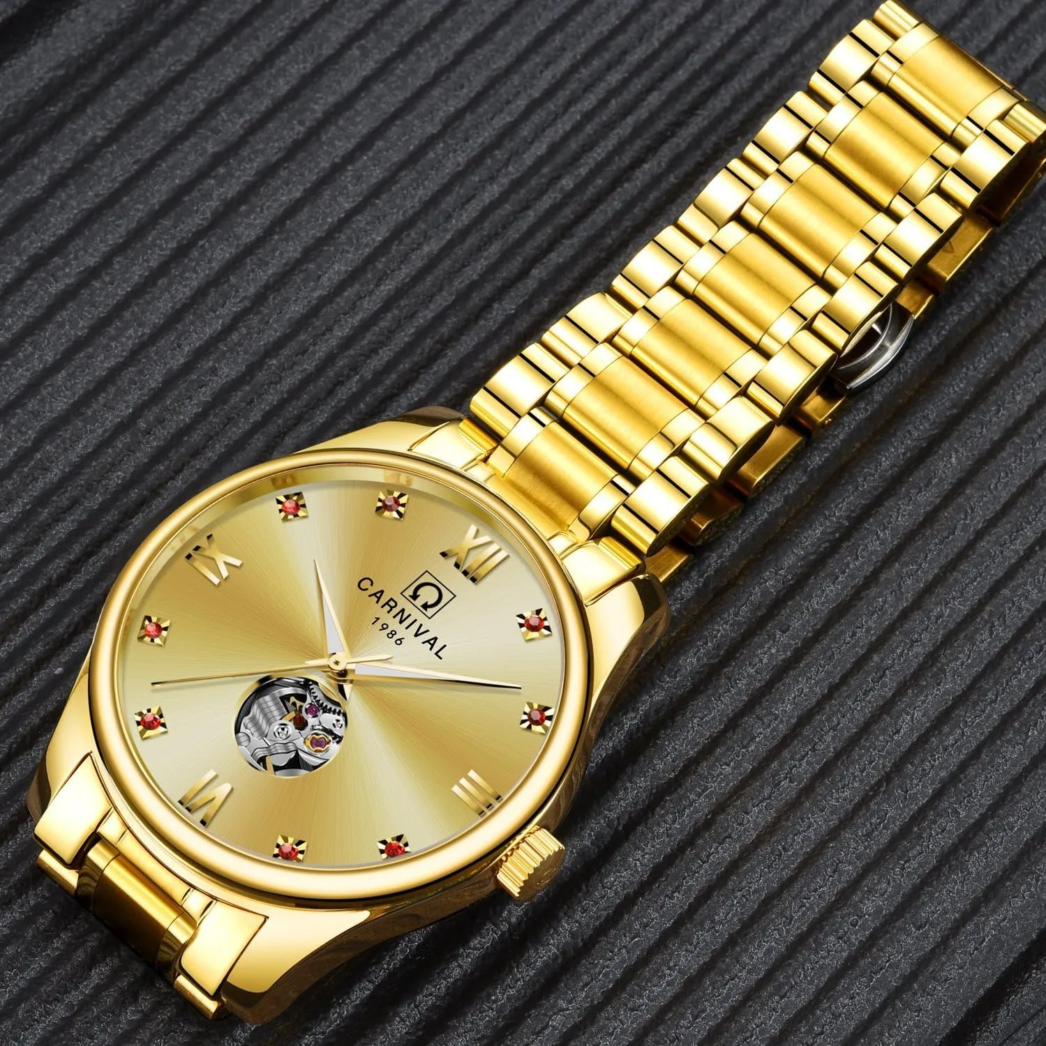 Gold Silver Stainless Steel Bracelet MASTOP Watch Men Automatic Mechanical Analog Luminous Watch Skeleton geometric unpredictability softness exclusion boule Simple 