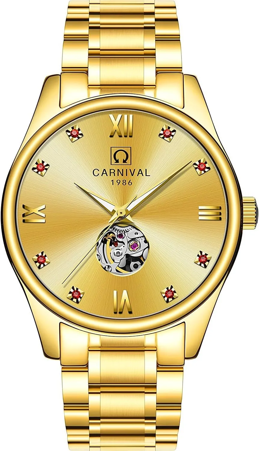 Gold Silver Stainless Steel Bracelet MASTOP Watch Men Automatic Mechanical Analog Luminous Watch Skeleton geometric unpredictability softness exclusion boule Simple 
