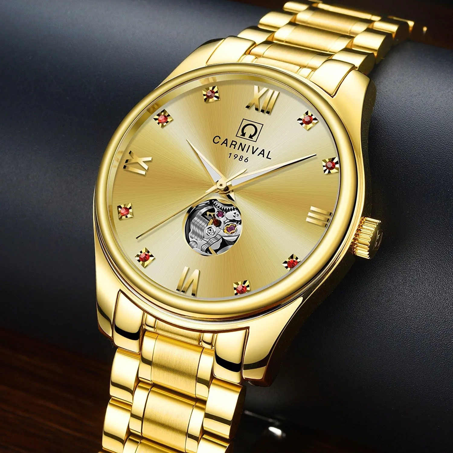 Gold Silver Stainless Steel Bracelet MASTOP Watch Men Automatic Mechanical Analog Luminous Watch Skeleton geometric unpredictability softness exclusion boule Simple 