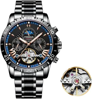 gosling Men Luxury Automatic Mechanical Watch Self Winding Stainless Steel Chronograph Waterproof Luminous Moon Phase Day Date Wrist Watches New Skeleton Tourbillon Mechanical Watch for 