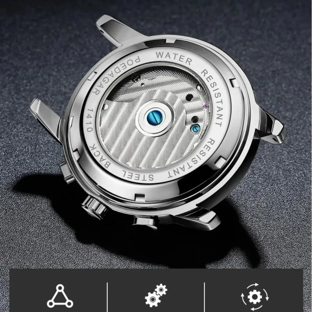 gosling Men Luxury Automatic Mechanical Watch Self Winding Stainless Steel Chronograph Waterproof Luminous Moon Phase Day Date Wrist Watches New Skeleton Tourbillon Mechanical Watch for 