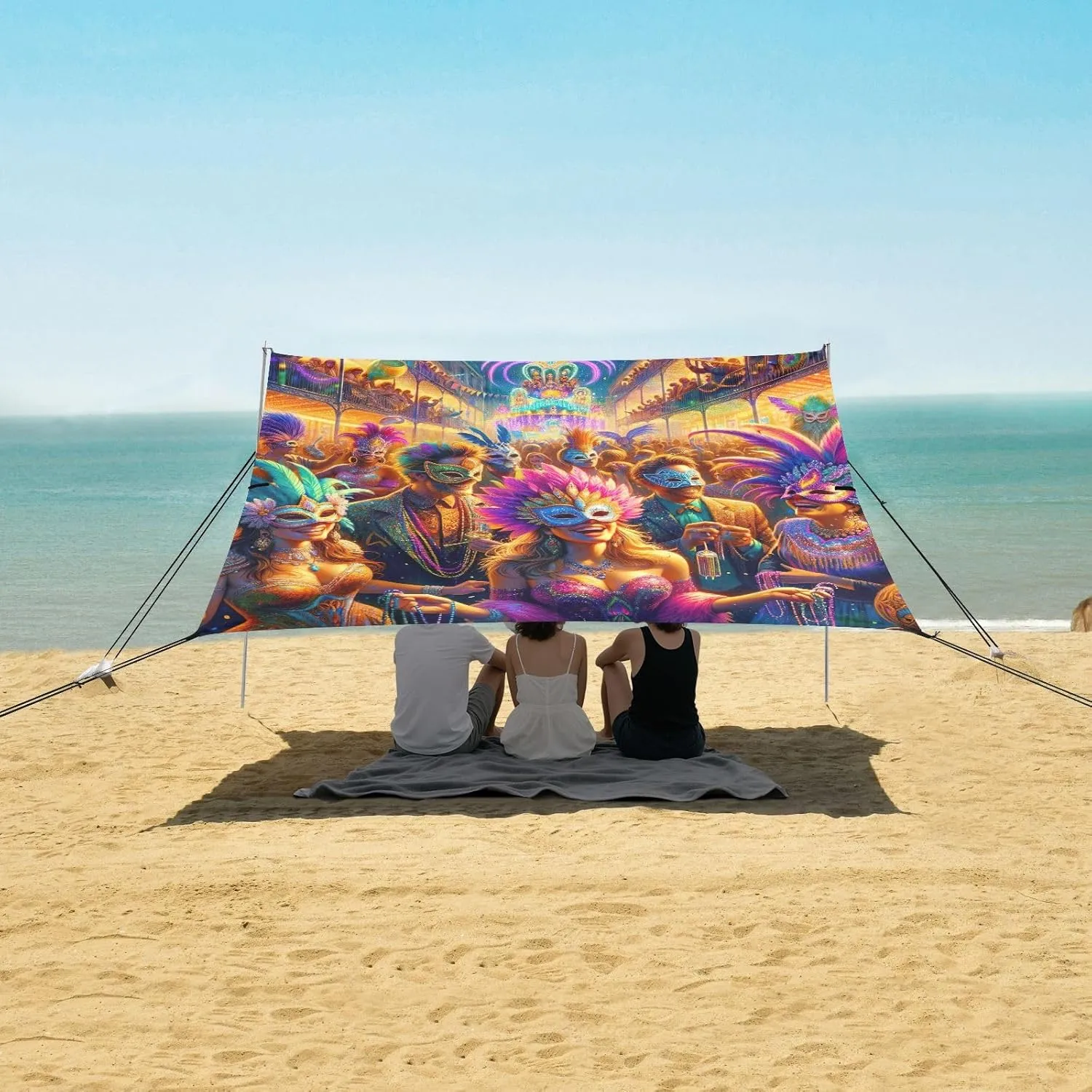 Gras Carnival Festival Camping Shelter Backyard Shades epitome brightness potato convention pierce Windproof with Sandbags Anchor Beach Canopy Tent Sun Shade Outdoor Patio 9.2 ?? 10.5 FT Mardi 