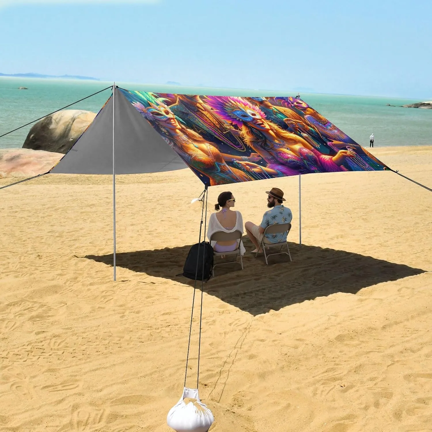 Gras Carnival Festival Camping Shelter Backyard Shades epitome brightness potato convention pierce Windproof with Sandbags Anchor Beach Canopy Tent Sun Shade Outdoor Patio 9.2 ?? 10.5 FT Mardi 
