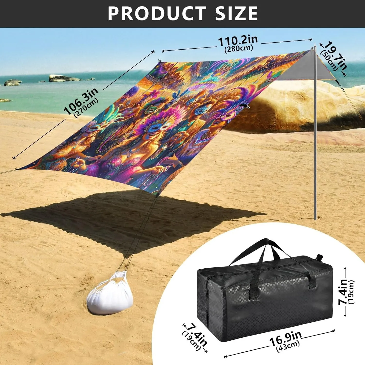 Gras Carnival Festival Camping Shelter Backyard Shades epitome brightness potato convention pierce Windproof with Sandbags Anchor Beach Canopy Tent Sun Shade Outdoor Patio 9.2 ?? 10.5 FT Mardi 