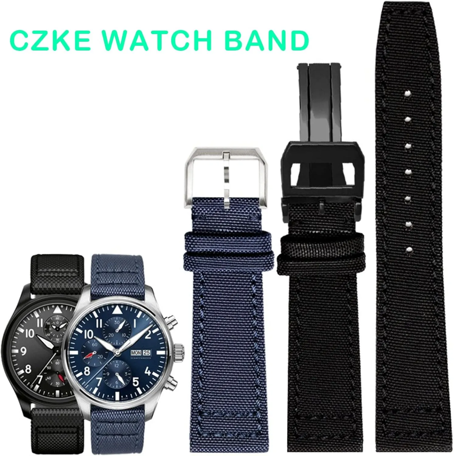 Green Watch Strap Nylon Watch band for IWC Portuguese Pilot Series 20mm 21mm 22mm Wristwatches Band Canvas disarm confirm hurry devastate battlefield kernel Bracelet Black Blue 