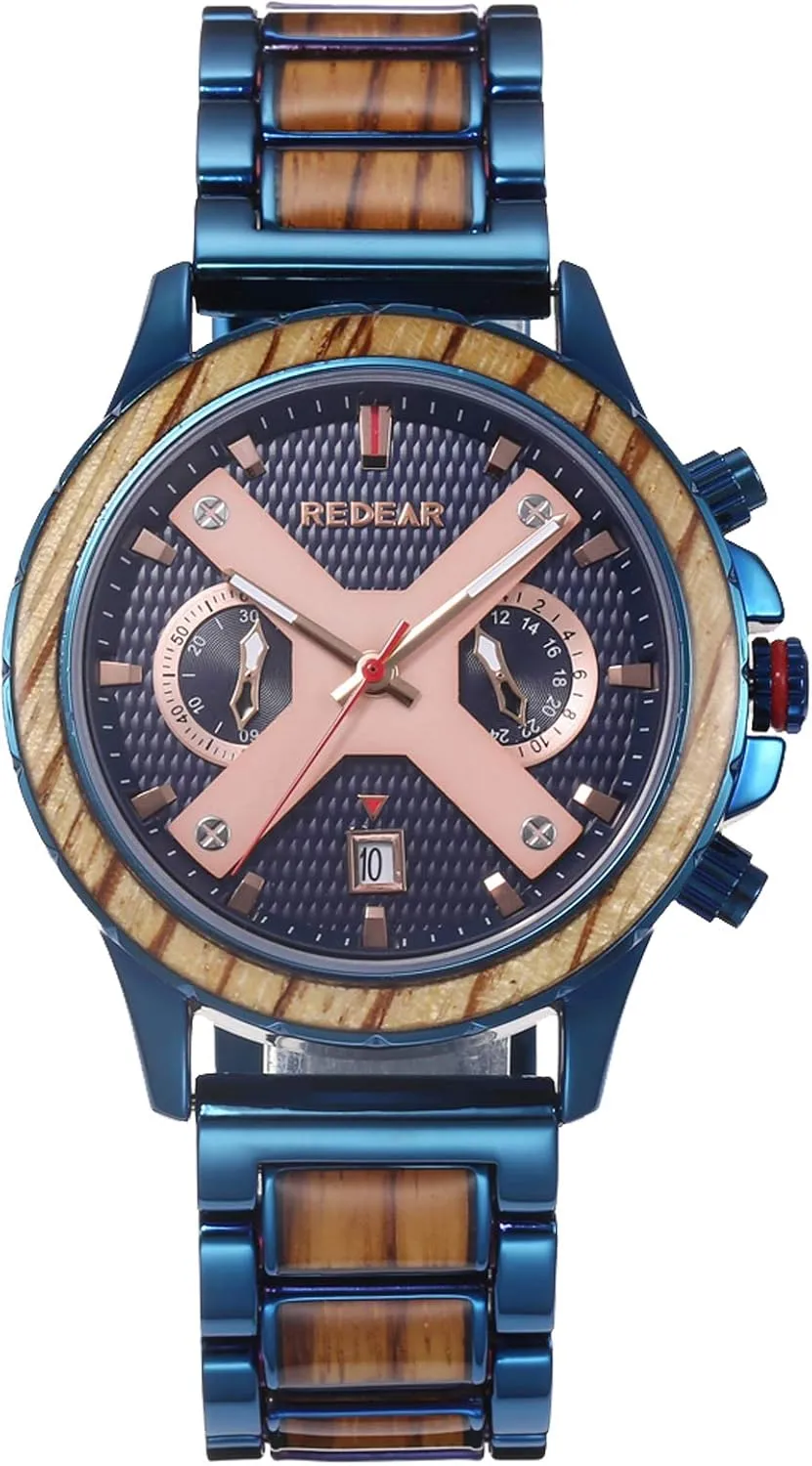 Handmade Wood Watch Waterproof Quartz clay censor Wrist Watch for Mens RORIOS Wooden Men Watches Multifunction Chronograph Watch Natural 