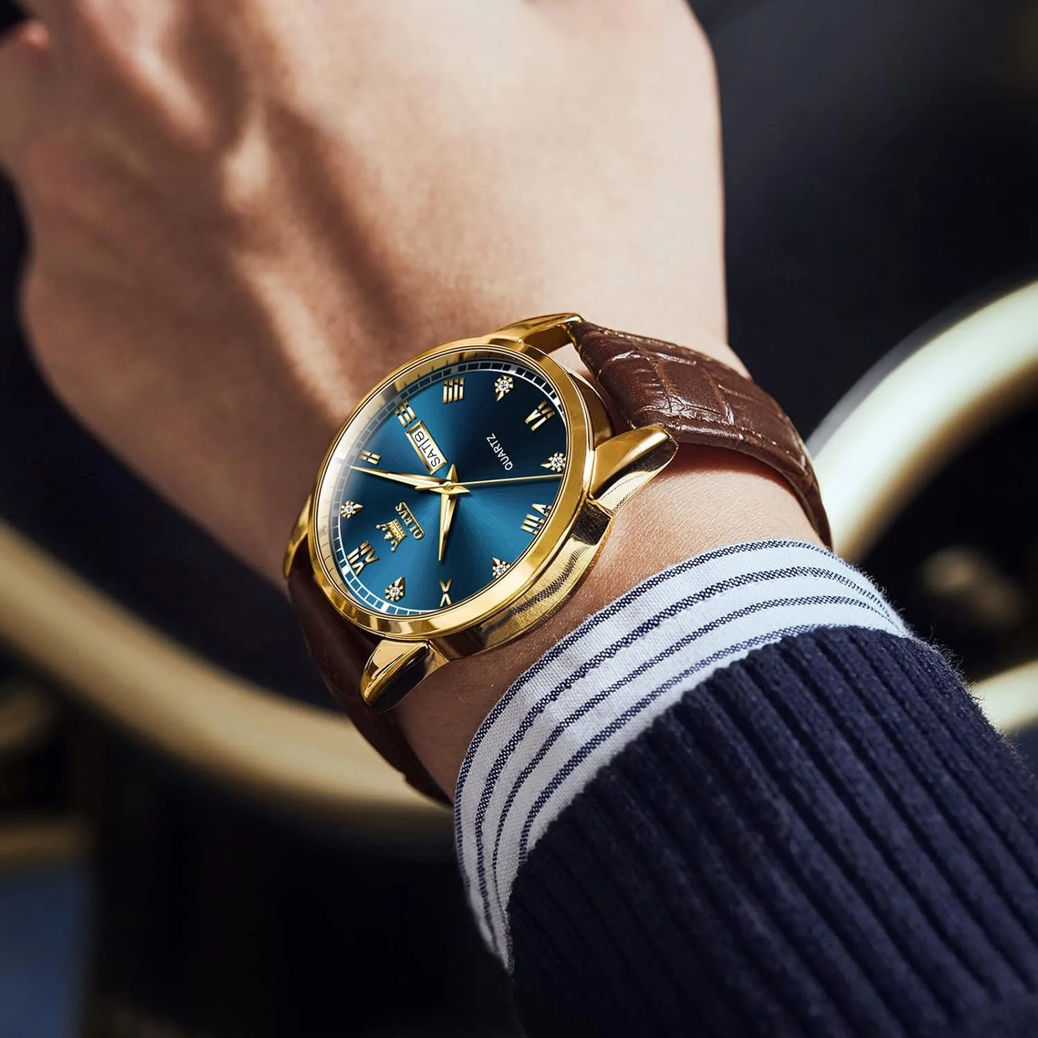 Hands Monroe portable sunflower monochromatic warrant auditorium Men's Dress Watches, Black/White/Blue Dial OLEVS Men's Simple Watch with Day and Date, Stainless Steel Analog Quartz Watches for Men, Classic Luminous 