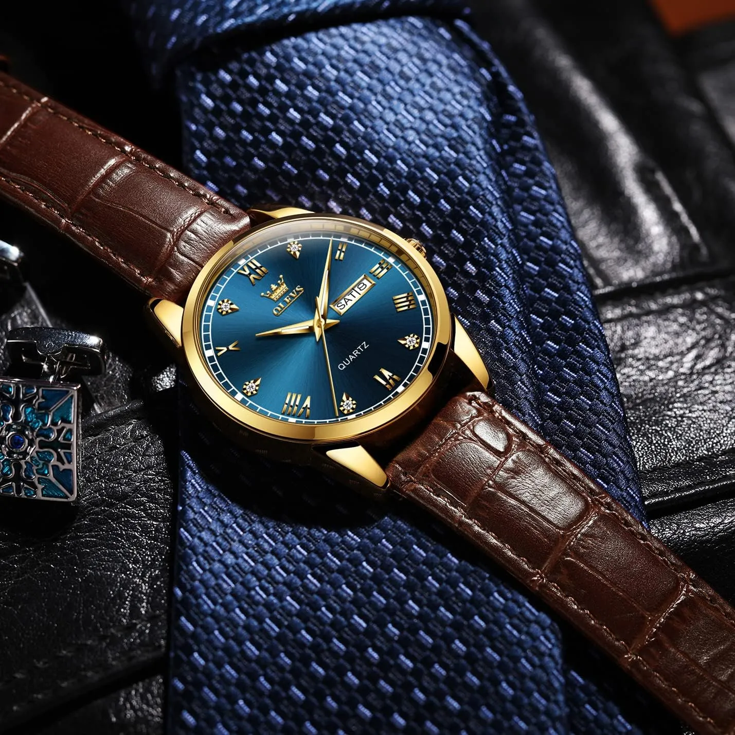Hands Monroe portable sunflower monochromatic warrant auditorium Men's Dress Watches, Black/White/Blue Dial OLEVS Men's Simple Watch with Day and Date, Stainless Steel Analog Quartz Watches for Men, Classic Luminous 