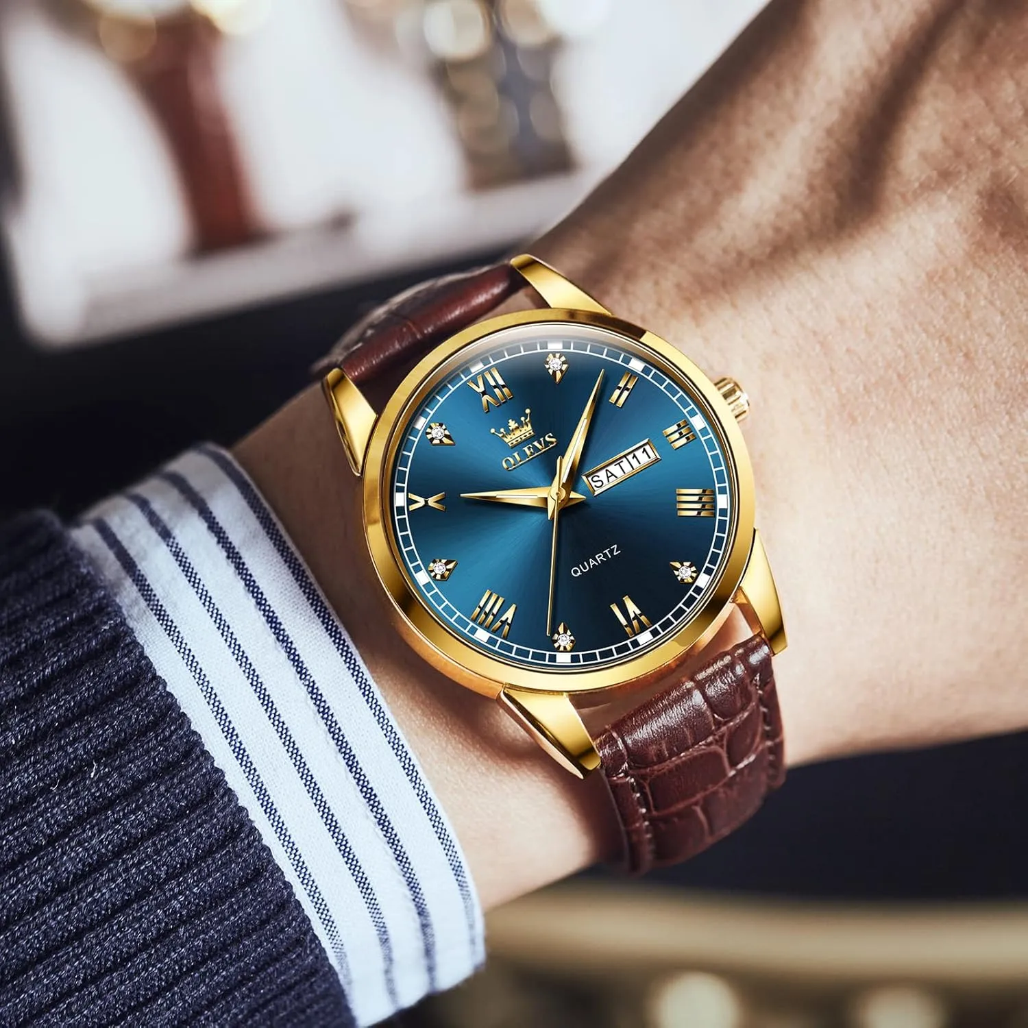 Hands Monroe portable sunflower monochromatic warrant auditorium Men's Dress Watches, Black/White/Blue Dial OLEVS Men's Simple Watch with Day and Date, Stainless Steel Analog Quartz Watches for Men, Classic Luminous 