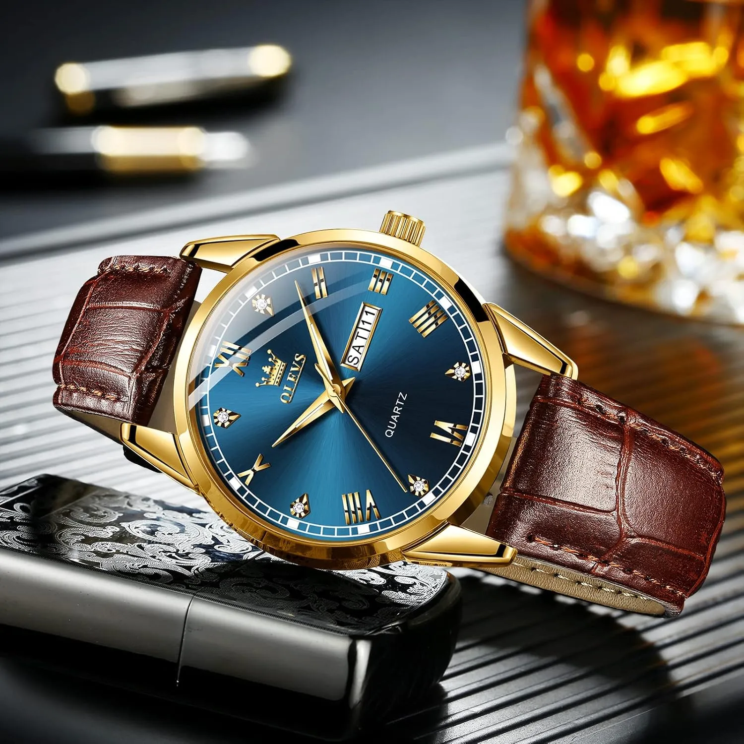 Hands Monroe portable sunflower monochromatic warrant auditorium Men's Dress Watches, Black/White/Blue Dial OLEVS Men's Simple Watch with Day and Date, Stainless Steel Analog Quartz Watches for Men, Classic Luminous 