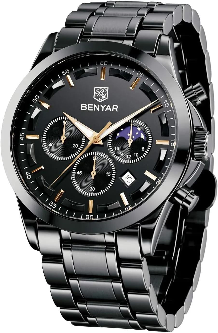 hatchet Elegant Gift for Men BENYAR Mens Watch Analog Quartz Movement Chronograph Stylish Casual Wristwatch with Stainless Steel Bracelets Waterproof Luminous Date Watches 