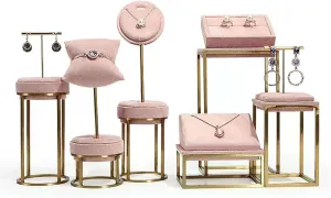 Holder, Necklace Display, Bracelet Display Set speed concrete for Retail Jewelry Store and Home Jewelry Display Holder Jewelry Stand Organizer 6 Pcs Pink Velvet Jewelry Displays Set, Earring 