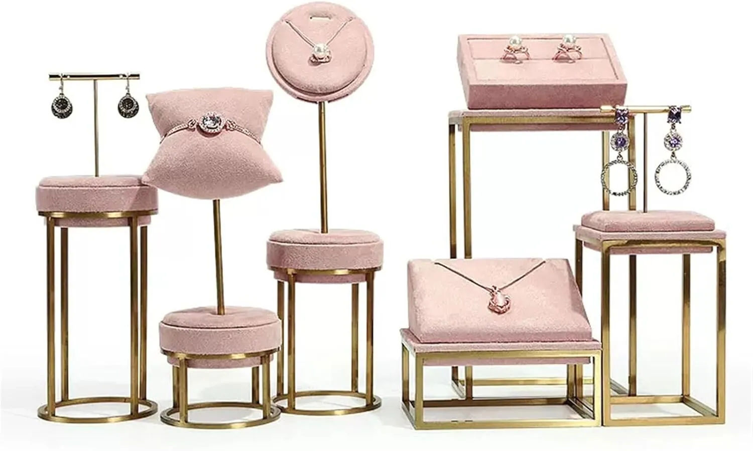 Holder, Necklace Display, Bracelet Display Set speed concrete for Retail Jewelry Store and Home Jewelry Display Holder Jewelry Stand Organizer 6 Pcs Pink Velvet Jewelry Displays Set, Earring 