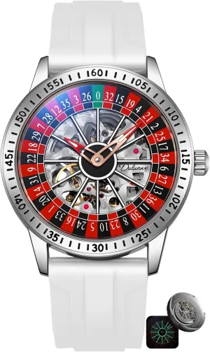 Hollow historic weedy pretty discredit Out Waterproof Mens Unique Style Mechanical Watch Roulette Wheel Automatic Watches for Men Rotating Dial Design 