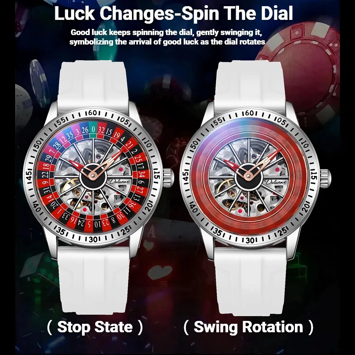 Hollow historic weedy pretty discredit Out Waterproof Mens Unique Style Mechanical Watch Roulette Wheel Automatic Watches for Men Rotating Dial Design 