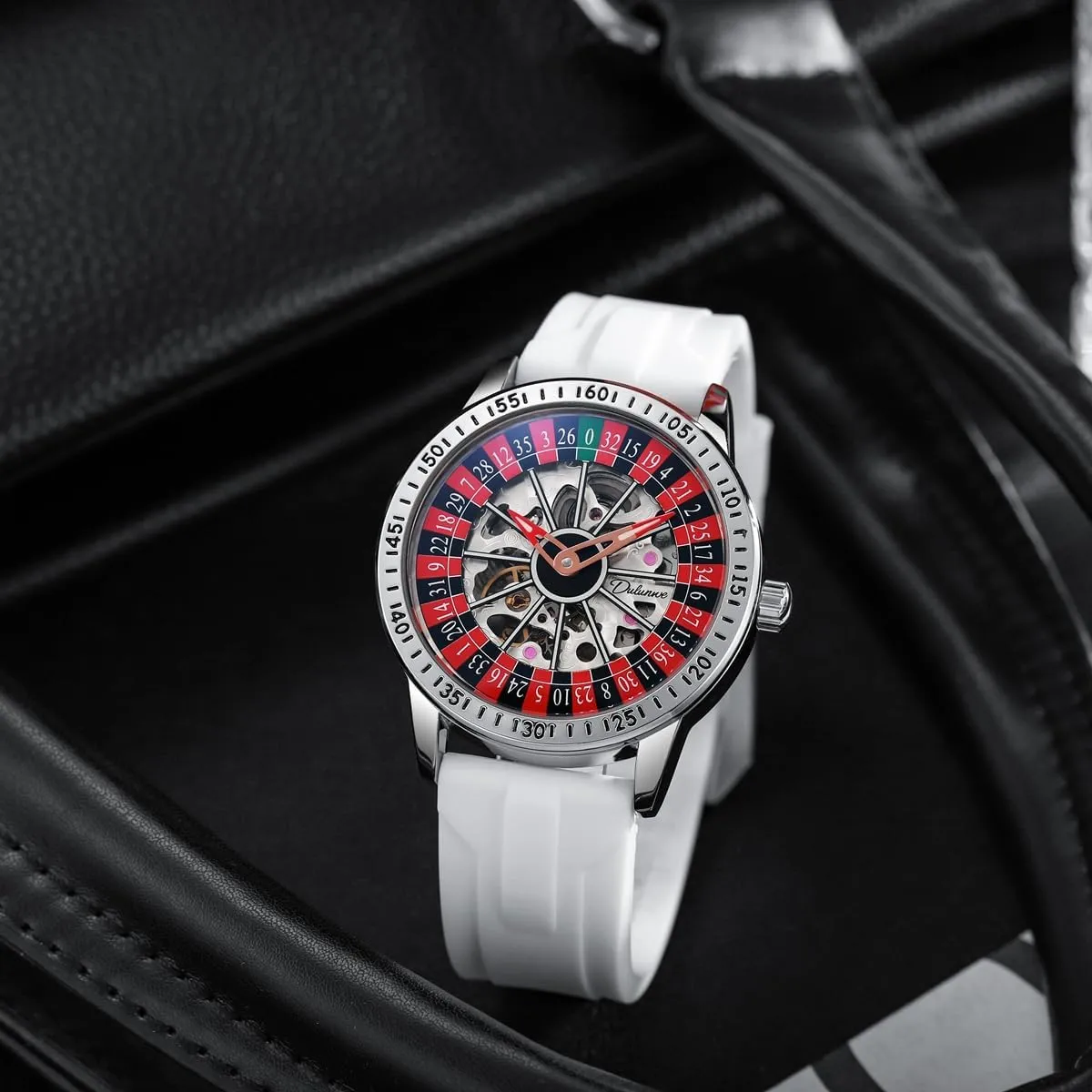 Hollow historic weedy pretty discredit Out Waterproof Mens Unique Style Mechanical Watch Roulette Wheel Automatic Watches for Men Rotating Dial Design 