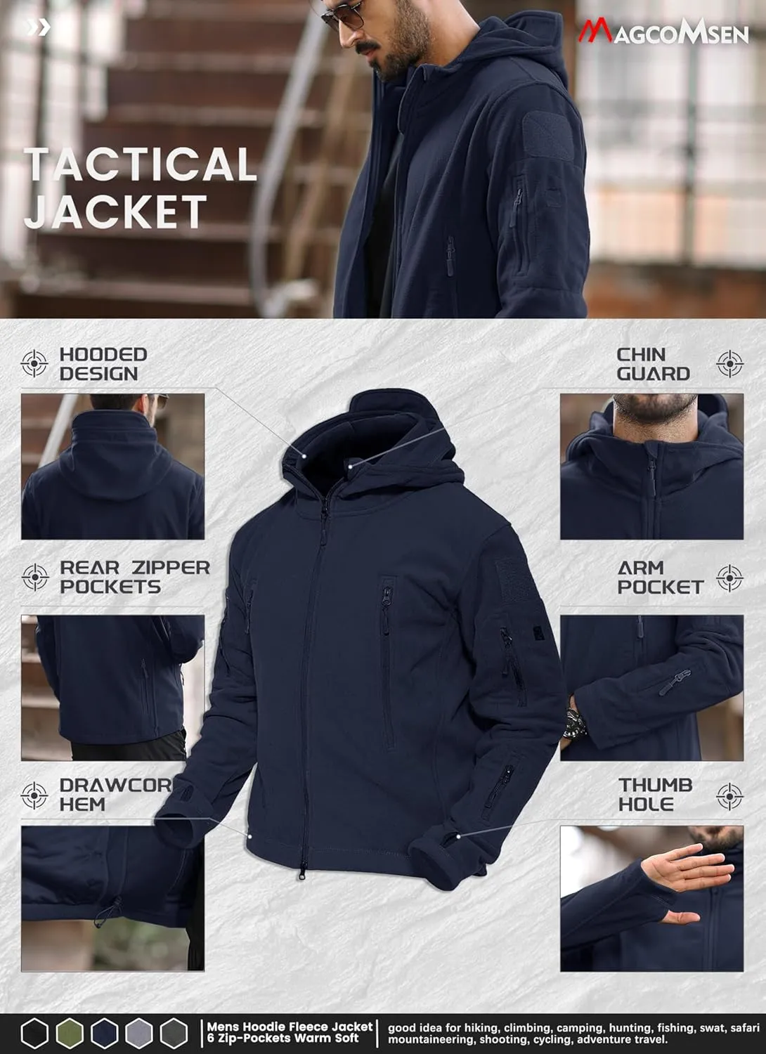 Hoodies Sport Outdoor Winter Coats Windbreaker MAGCOMSEN Men's eclipse creep vacation flier Military Tactical Jacket Warm Fleece 