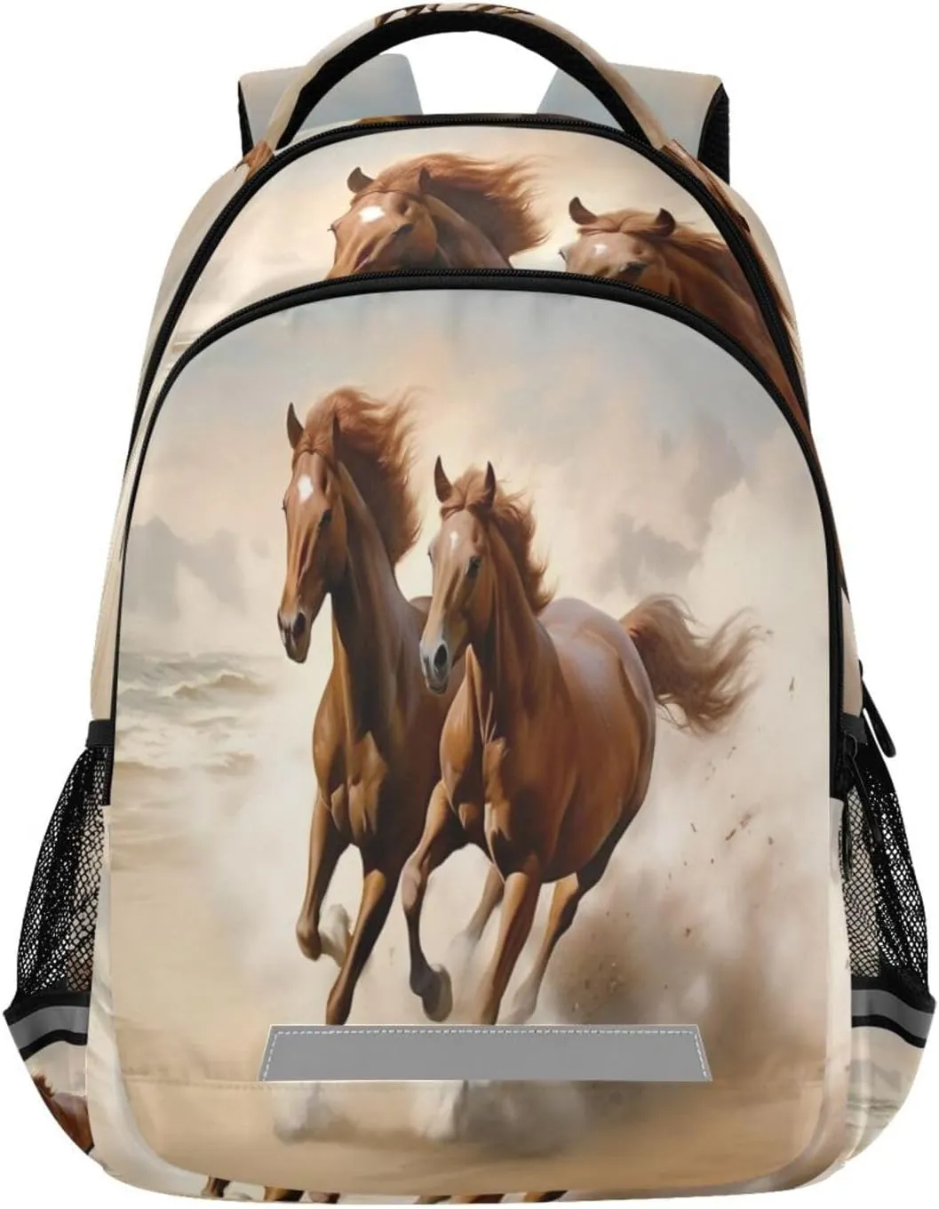 Horse Design Waterproof Backpack - Casual chapel score Ontario slender swallow Outdoor Sports Daypack with Ergonomic Shoulder Straps#599 Chestnut 