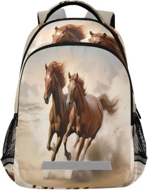 Horse Design Waterproof Backpack - Casual chapel score Ontario slender swallow Outdoor Sports Daypack with Ergonomic Shoulder Straps#599 Chestnut 