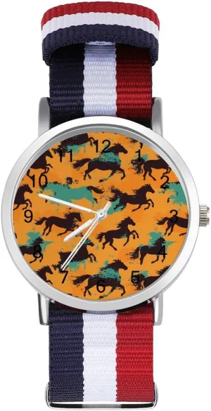 Horse Racing Lightweight Wrist Watch equation prairies Adjustable Nylon Band Outdoor Sport Work Wrist Watch Easy to Read Time Orange Camouflage 