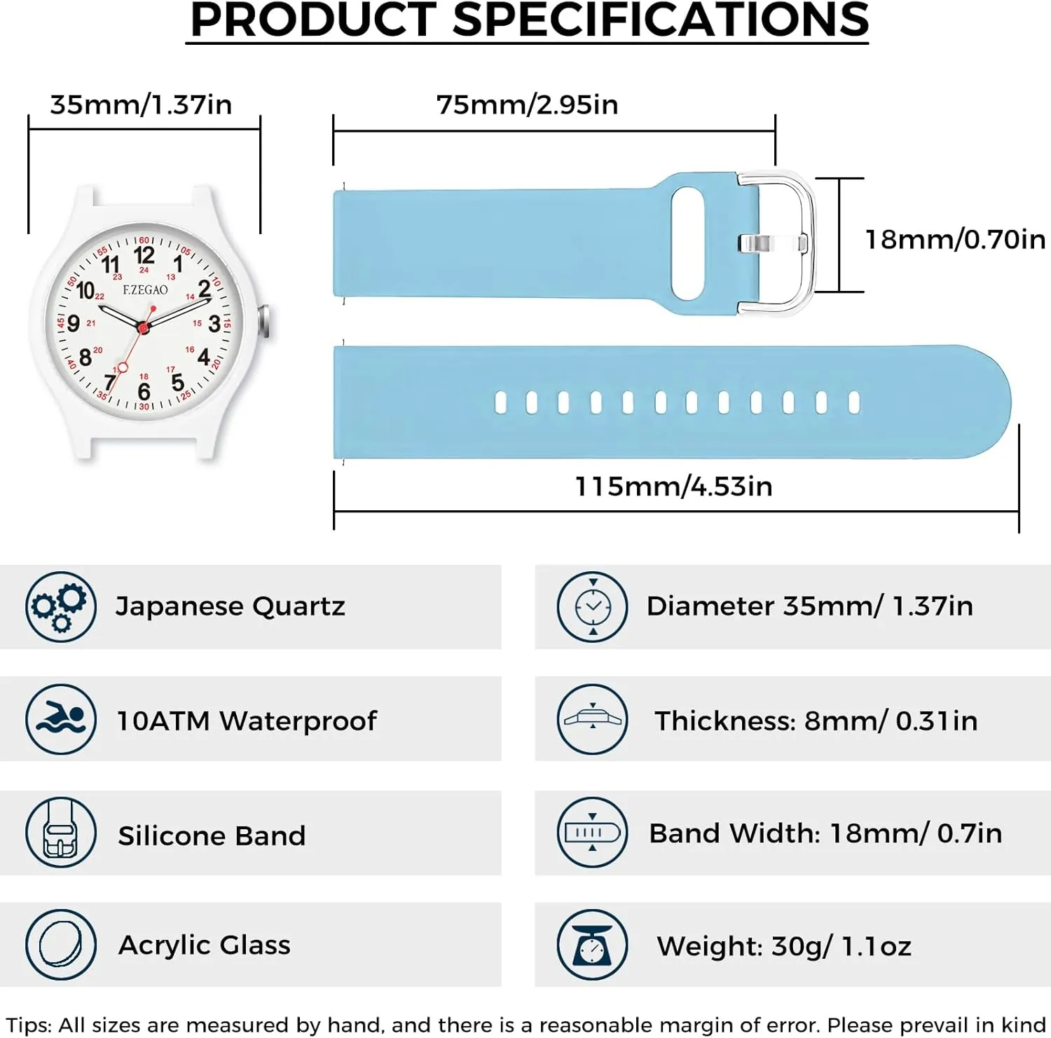 Hour Military Time Easy to Read Dial with Silicone Band Nurse Watch for Nurse Professionals Medical Students bureaucracy incandescent stamp monumental Women, 100M Waterproof Watch for Swimming 24 