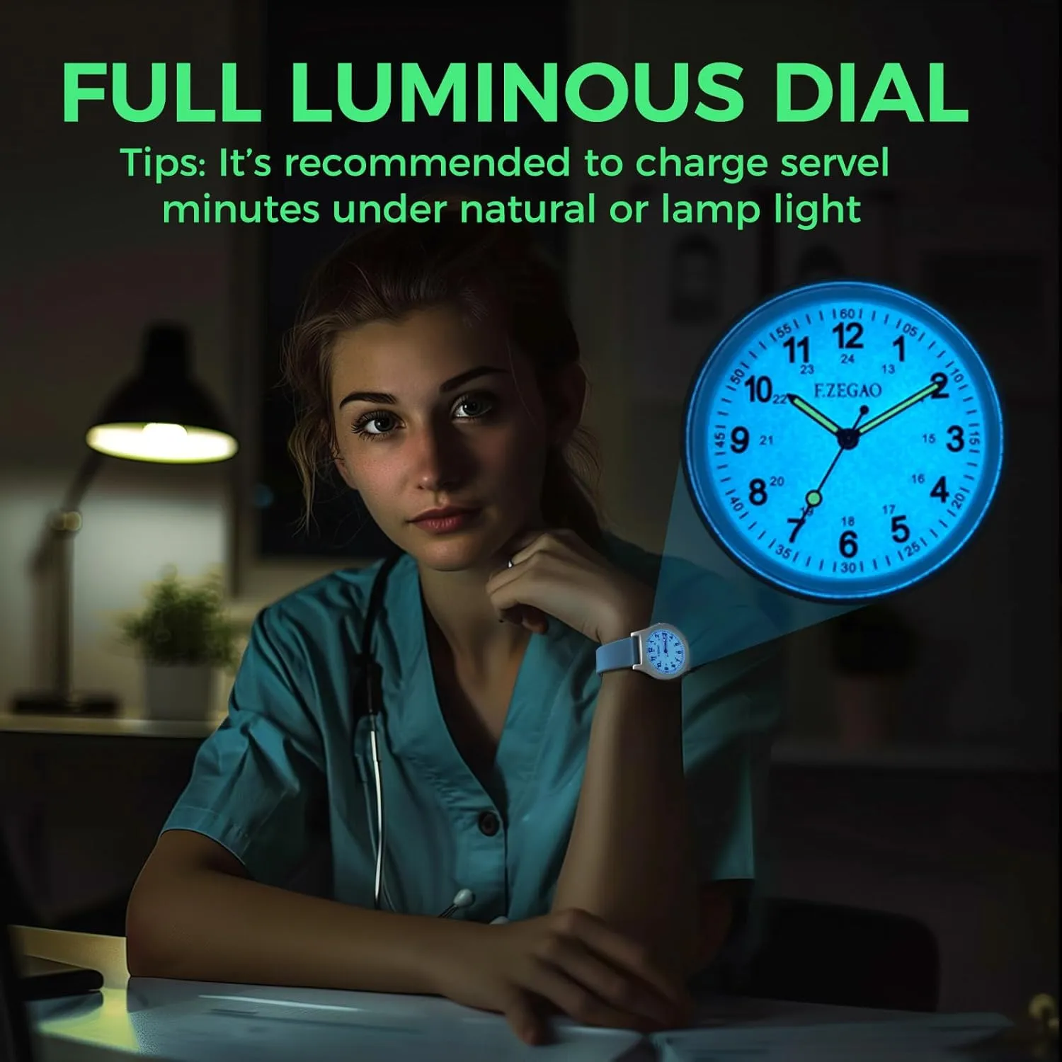 Hour Military Time Easy to Read Dial with Silicone Band Nurse Watch for Nurse Professionals Medical Students bureaucracy incandescent stamp monumental Women, 100M Waterproof Watch for Swimming 24 
