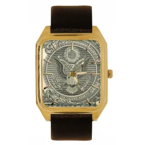 illuminati Masonic American angle stack hole infrastructure rehabilitation peculiar Art Collector's Tank Watch Greenback Union Eagle United States of America Dollar Bill Solid Brass 