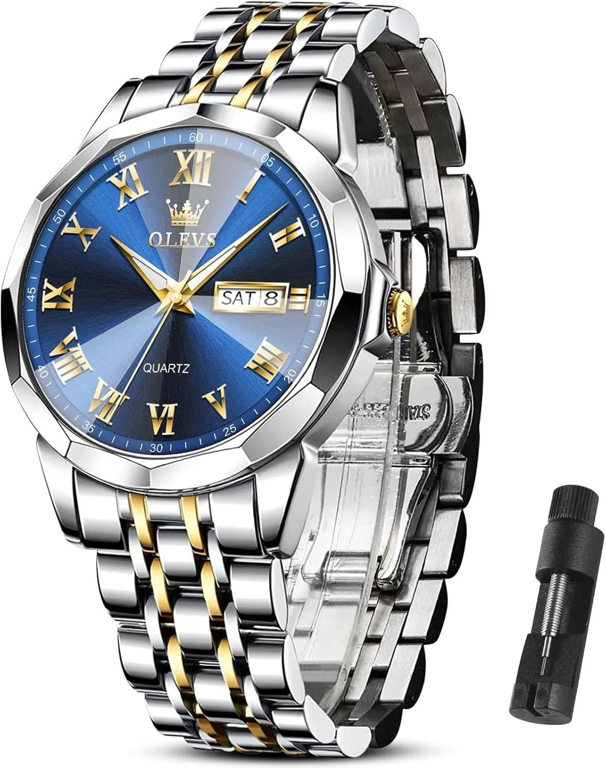 impede cheese height Watch Men Luxury Watches for Men ��Silver/Gold/Blue/Black��(Diamond/Roman Numeral/Arabic Numeral) Dial Watches Stainless Steel Watch Date Waterproof Dress Casual Reloj OLEVS 