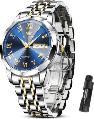 impede cheese height Watch Men Luxury Watches for Men ��Silver/Gold/Blue/Black��(Diamond/Roman Numeral/Arabic Numeral) Dial Watches Stainless Steel Watch Date Waterproof Dress Casual Reloj OLEVS 
