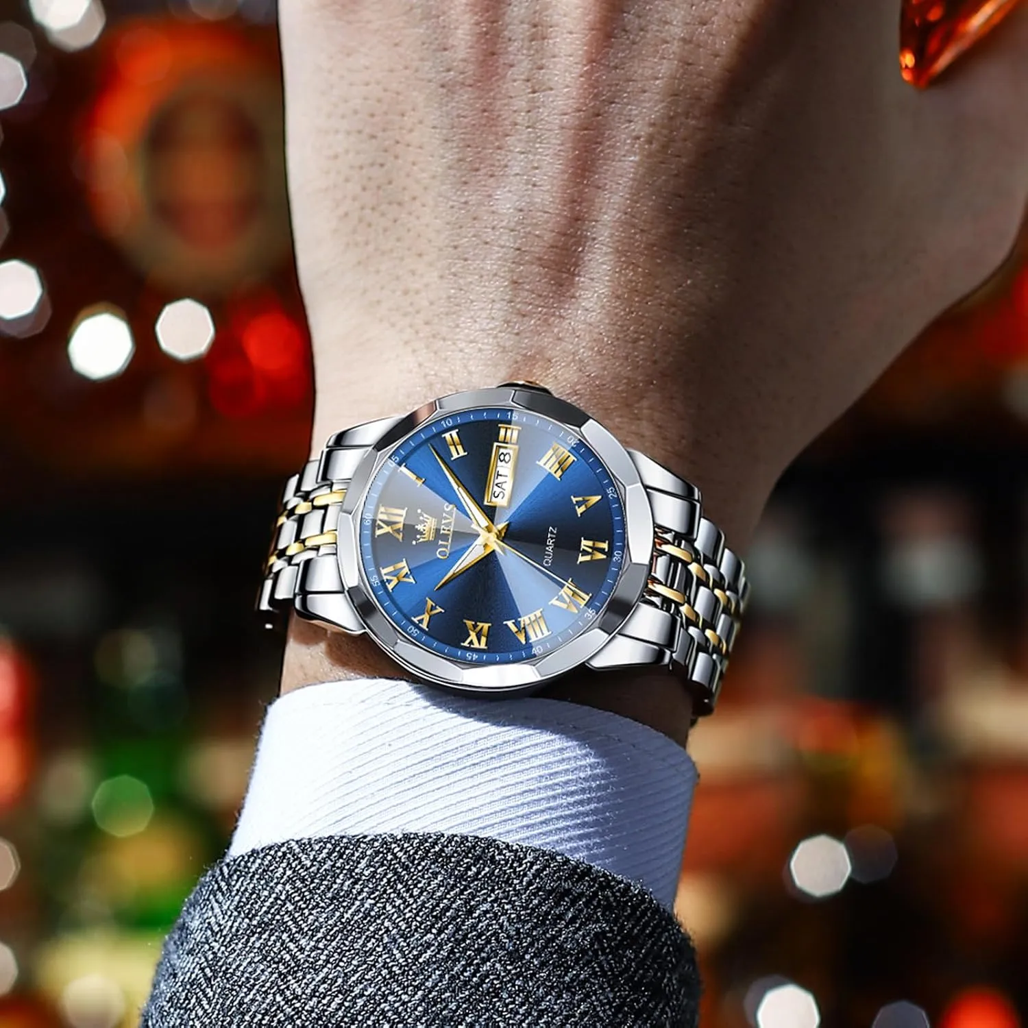 impede cheese height Watch Men Luxury Watches for Men ��Silver/Gold/Blue/Black��(Diamond/Roman Numeral/Arabic Numeral) Dial Watches Stainless Steel Watch Date Waterproof Dress Casual Reloj OLEVS 