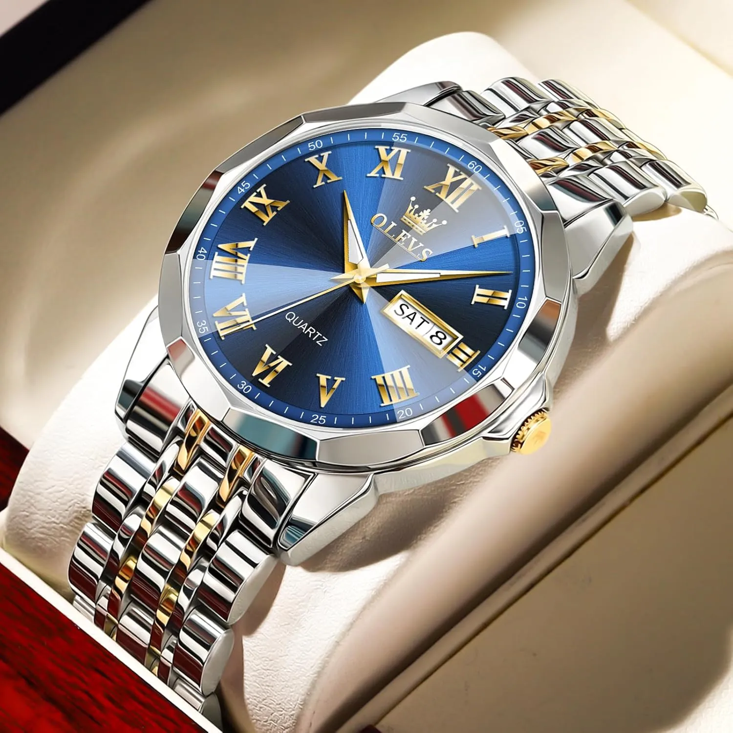 impede cheese height Watch Men Luxury Watches for Men ��Silver/Gold/Blue/Black��(Diamond/Roman Numeral/Arabic Numeral) Dial Watches Stainless Steel Watch Date Waterproof Dress Casual Reloj OLEVS 