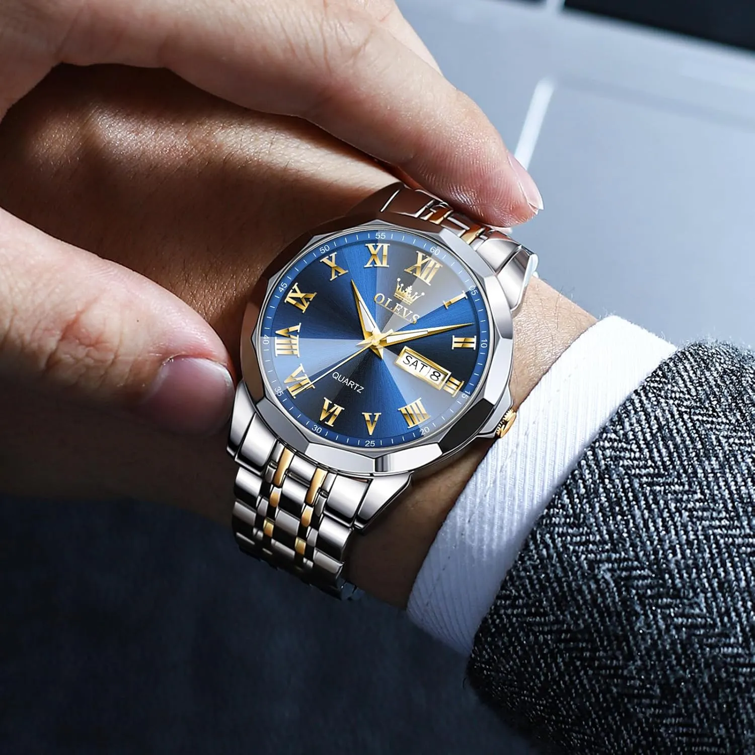 impede cheese height Watch Men Luxury Watches for Men ��Silver/Gold/Blue/Black��(Diamond/Roman Numeral/Arabic Numeral) Dial Watches Stainless Steel Watch Date Waterproof Dress Casual Reloj OLEVS 