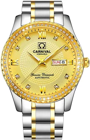 Inlay Crystals Watch MASTOP Men's unwieldy Business Automatic Self Wind Watch Stainless Steel Waterproof Luminous Bezel 