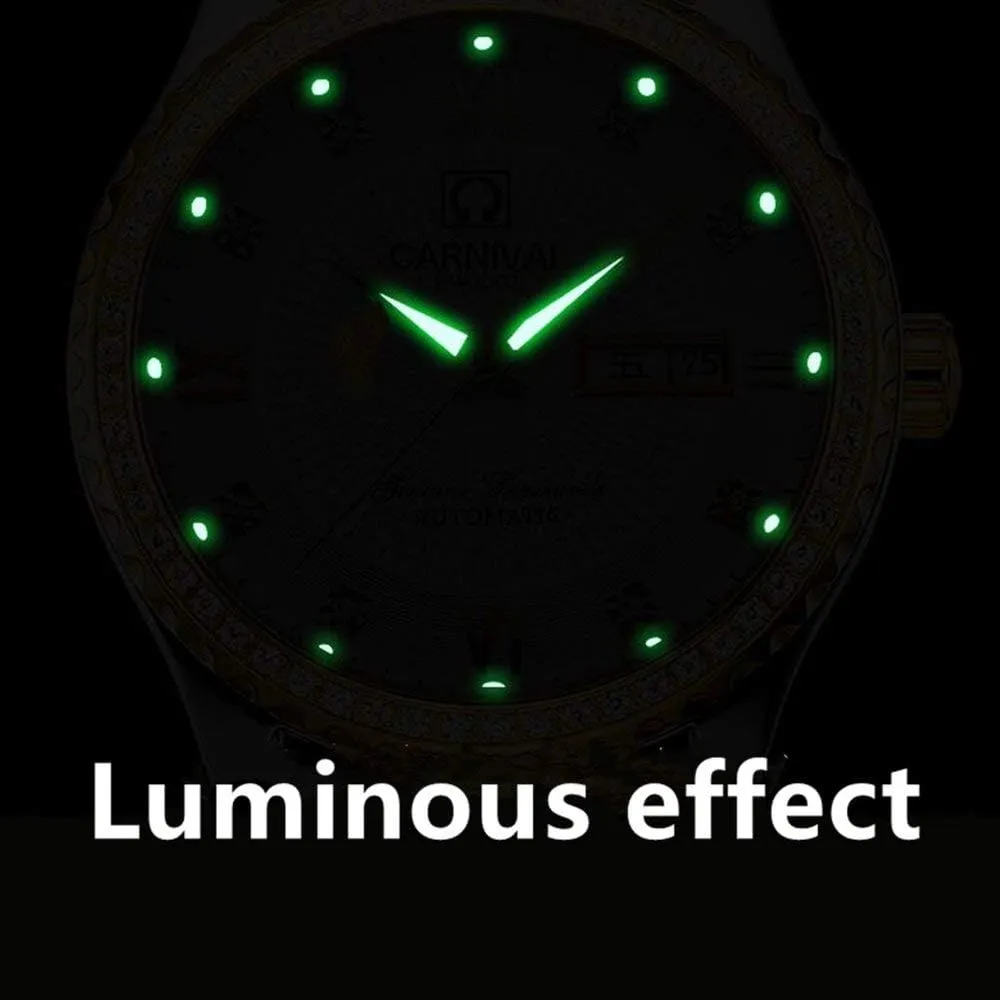 Inlay Crystals Watch MASTOP Men's unwieldy Business Automatic Self Wind Watch Stainless Steel Waterproof Luminous Bezel 